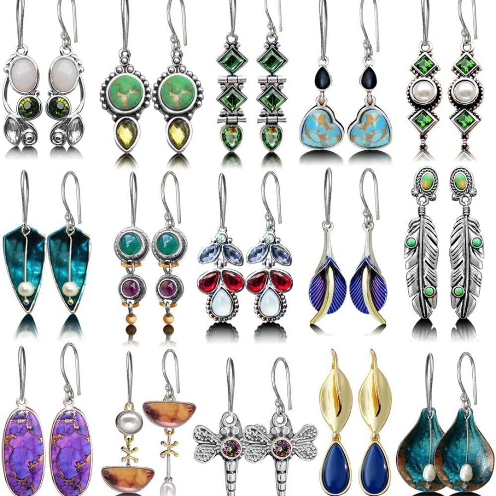 12 Pairs Teardrop Druse Crystal Drop Dangle Earrings for Women Cubic Zirconia Hu